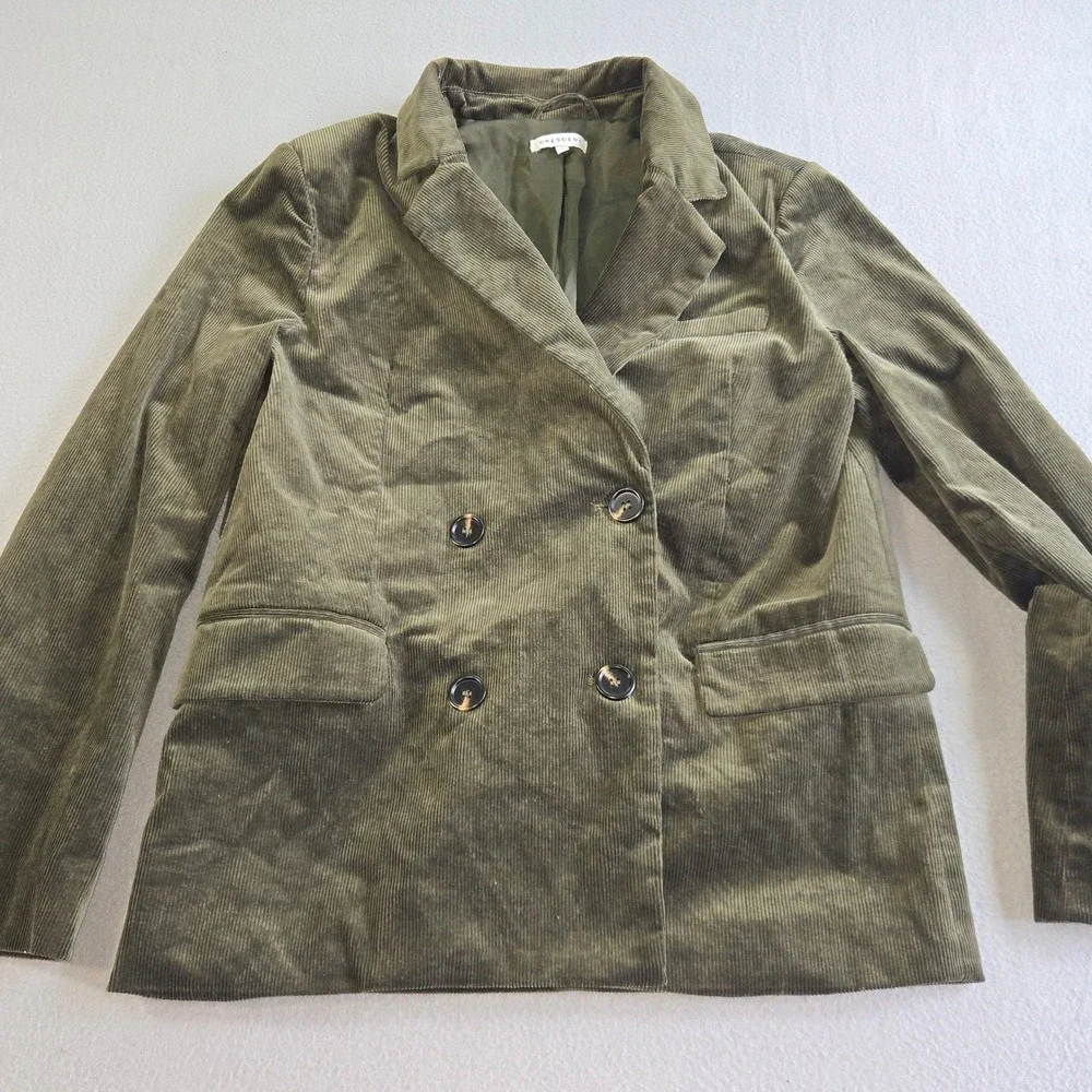 Crescent Corduroy Blazer Womens Small Olive Green Double Breasted CJ7487